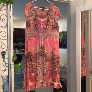 Pink dress with rhinestone accents and fun print